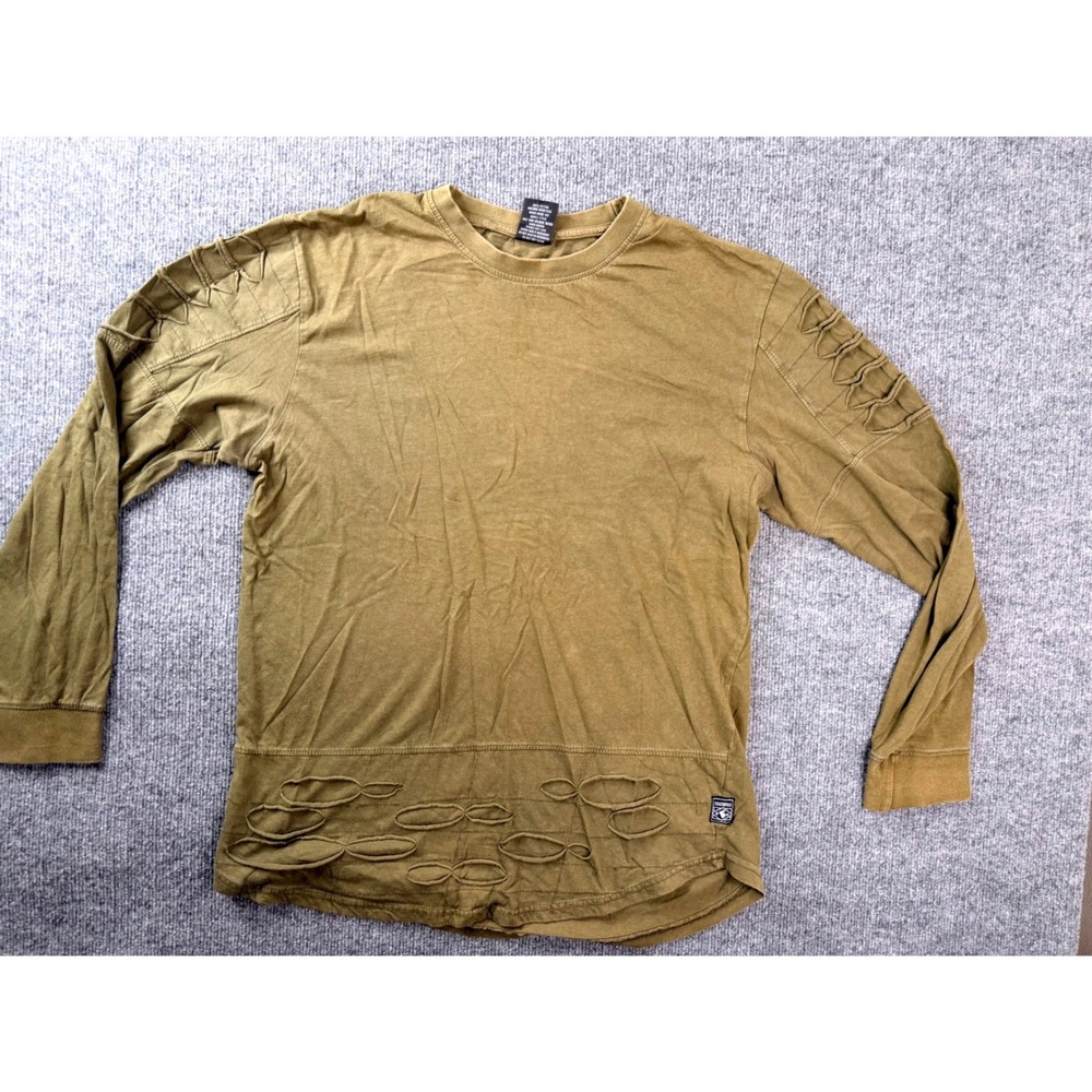 Southpole Shirt Mens Large Green Cotton Long Sleeve Distressed Y2K Tactical Tee